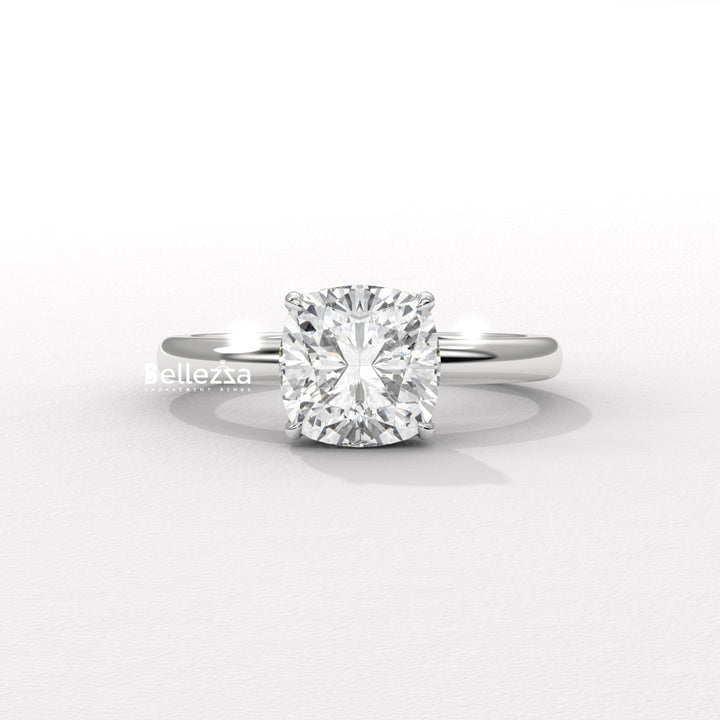 1.0-2.0CT Cushion Cut Lab Grown Diamond Hidden Halo Engagement Ring