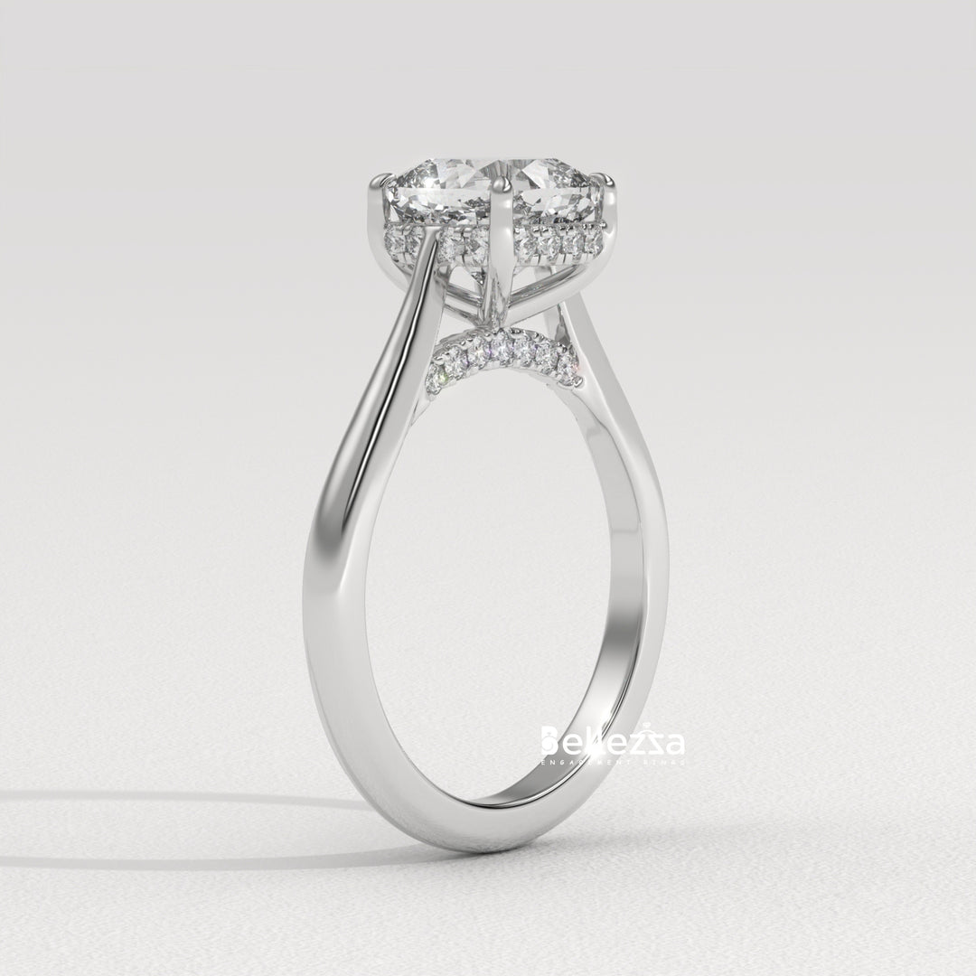 1.50-2.50CT Cushion Cut Diamond Hidden Halo Lab Grown Engagement Ring