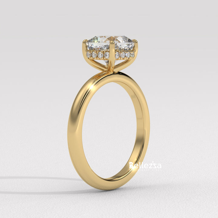 1.0-2.0CT Cushion Cut Lab Grown Diamond Hidden Halo Engagement Ring