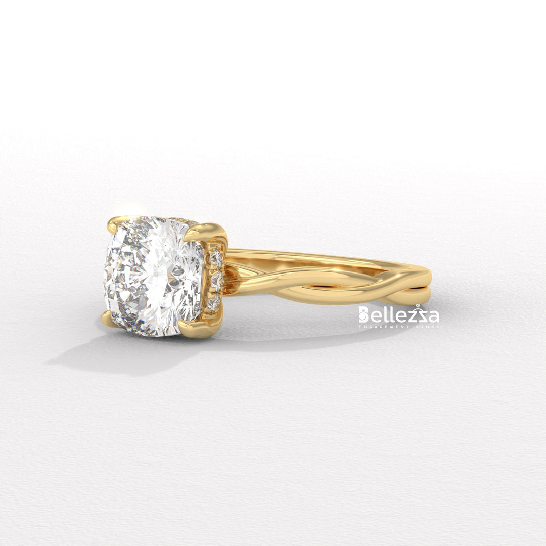 1.50-2.50CT Cushion Cut CVD Diamond Twisted Engagement Ring