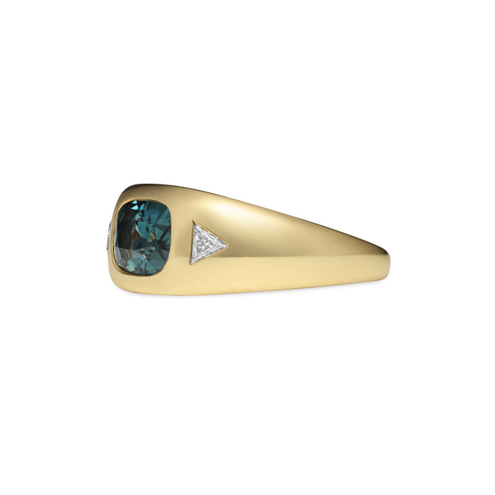 2.0CT Teal Elongated Cushion Cut Sapphire Three Stone Lab Grown Ring