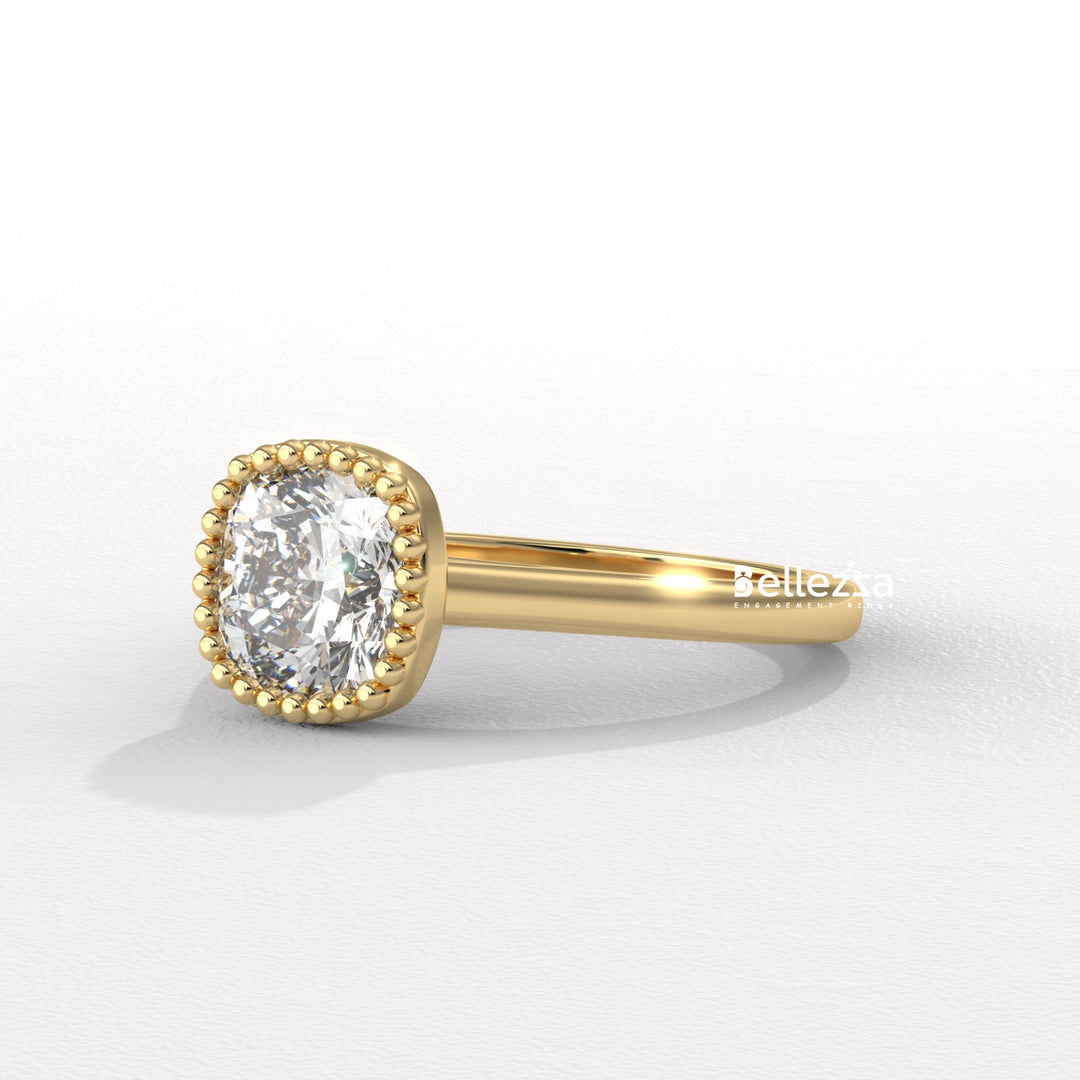 1.0-2.0CT Cushion Diamond Vintage Bezel Setting Lab Grown Engagement Ring