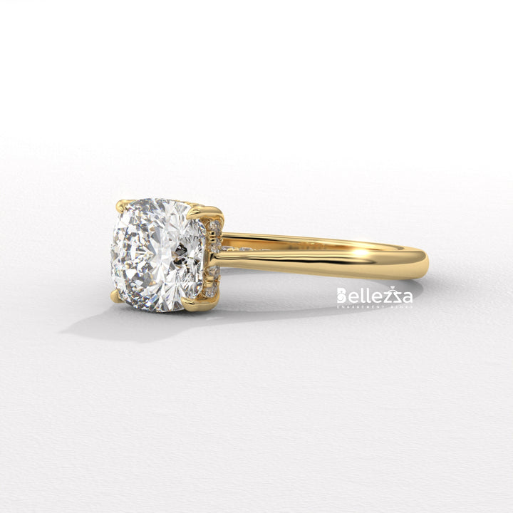 1.50-2.50CT Cushion Cut Diamond Hidden Halo Lab Grown Engagement Ring