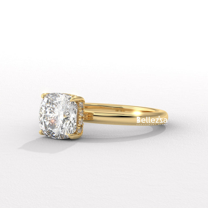 1.0-2.0CT Cushion Cut Lab Grown Diamond Hidden Halo Engagement Ring