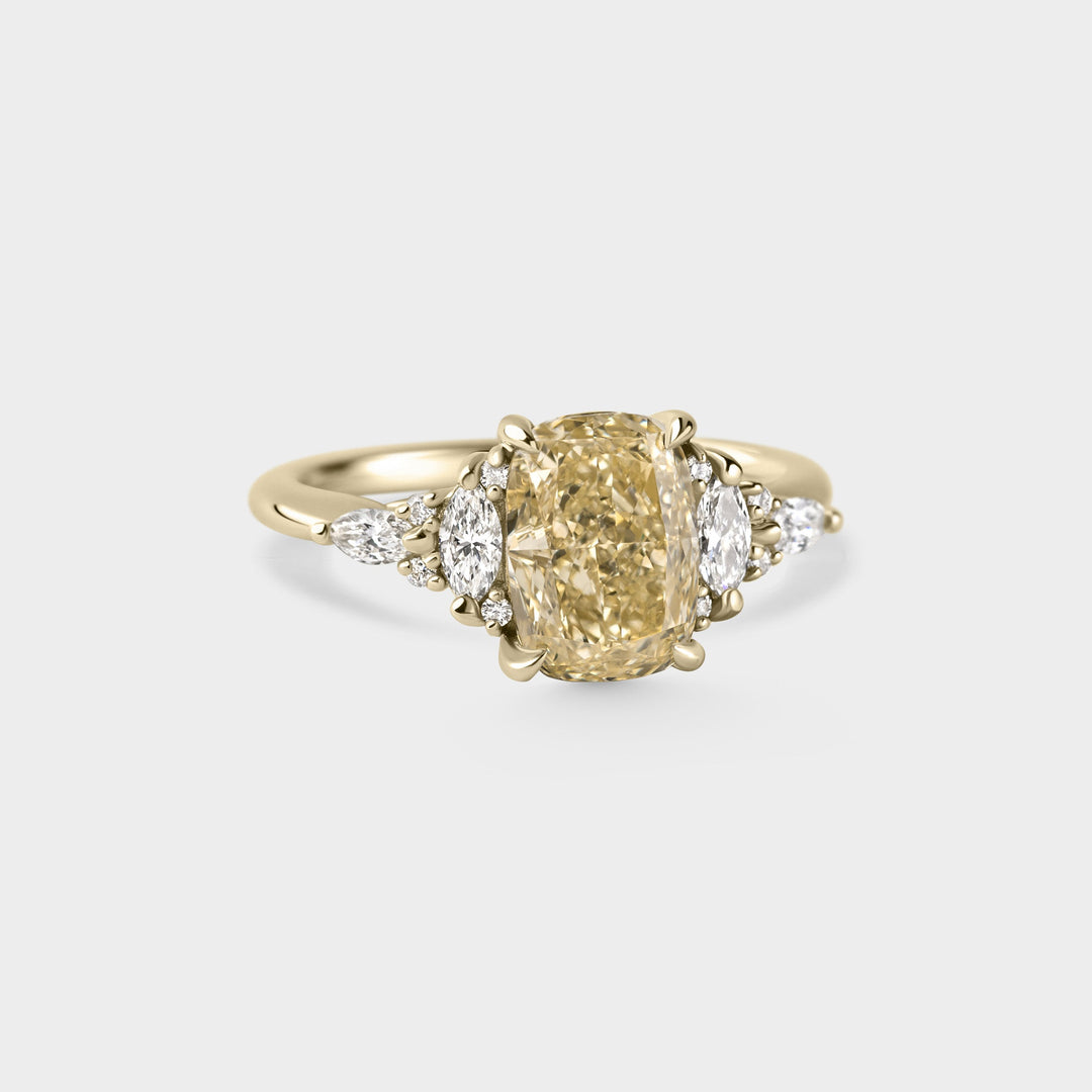2.0CT Fancy Light Yellow Elongated Cushion Cut Three Stone Lab Grown Ring