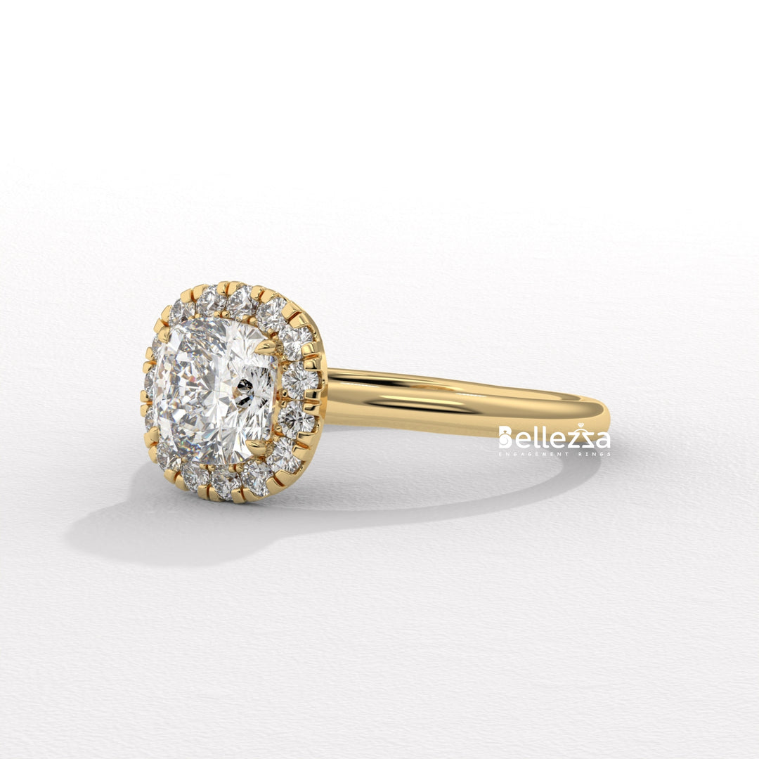 1.0-2.0CT Cushion Cut Lab Grown Diamond Halo Setting Engagement Ring