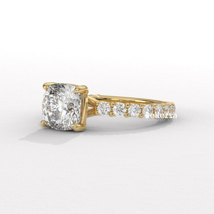 1.50-2.50CT Cushion Diamond Pave Setting Lab Grown Engagement Ring