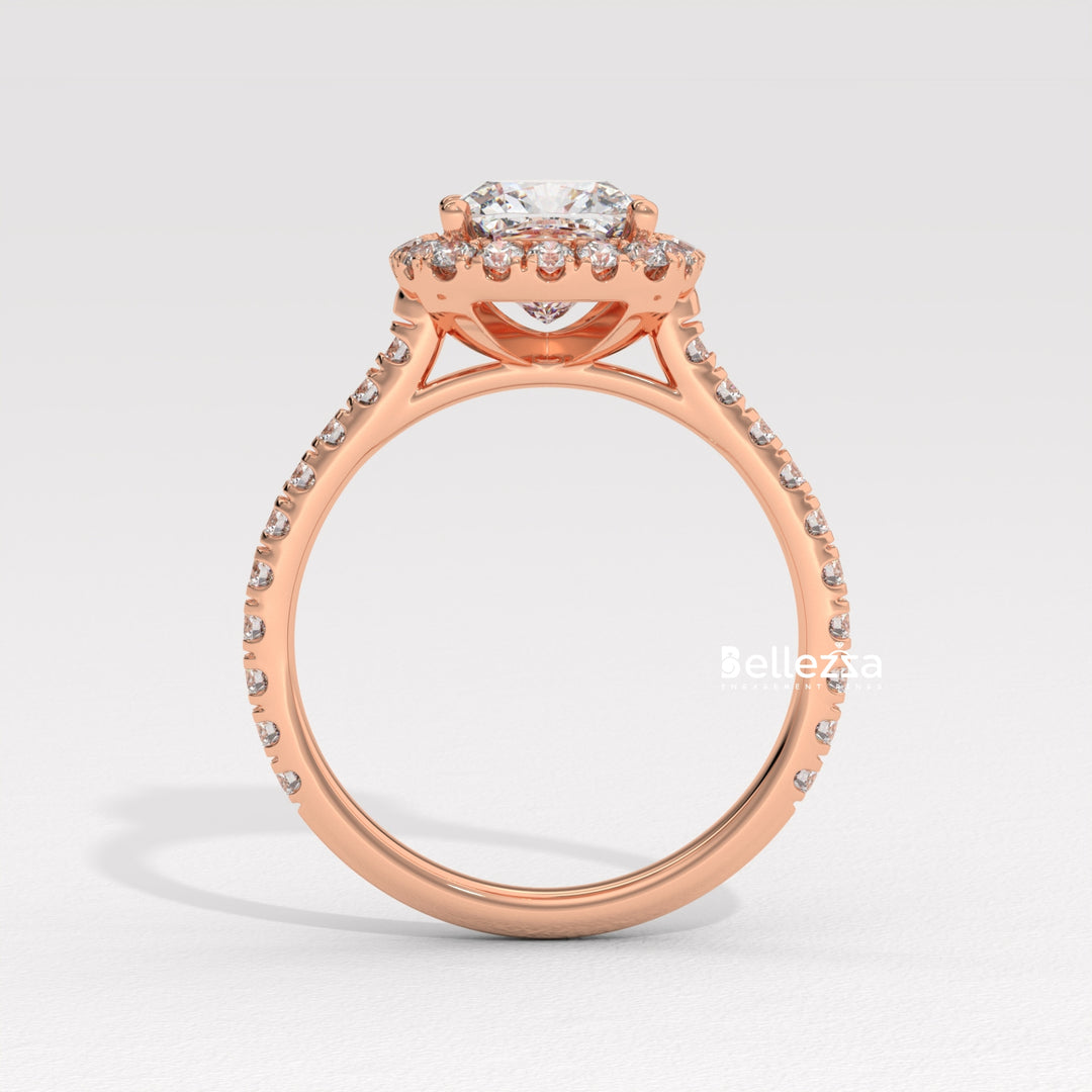 1.0-2.0CT Cushion Cut CVD Diamond Halo Pave Setting Engagement Ring