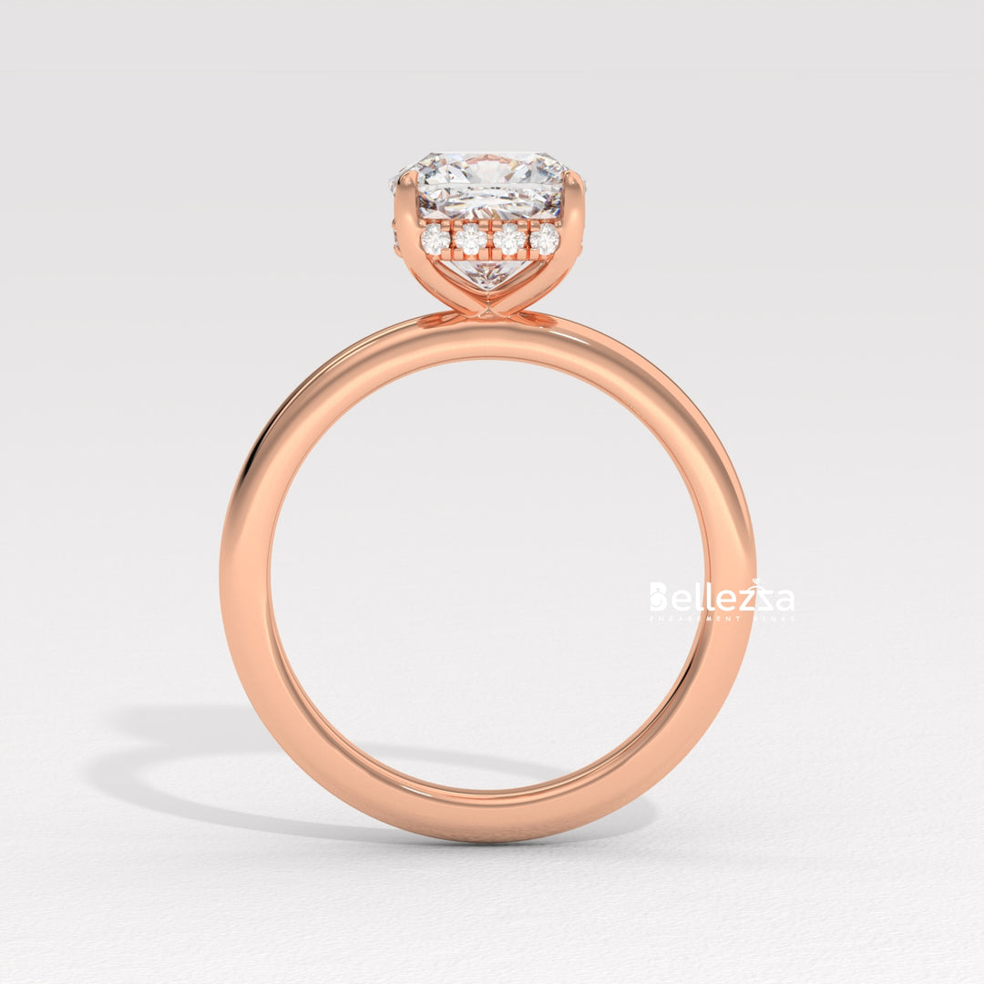 1.0-2.0CT Cushion Cut Lab Grown Diamond Hidden Halo Engagement Ring