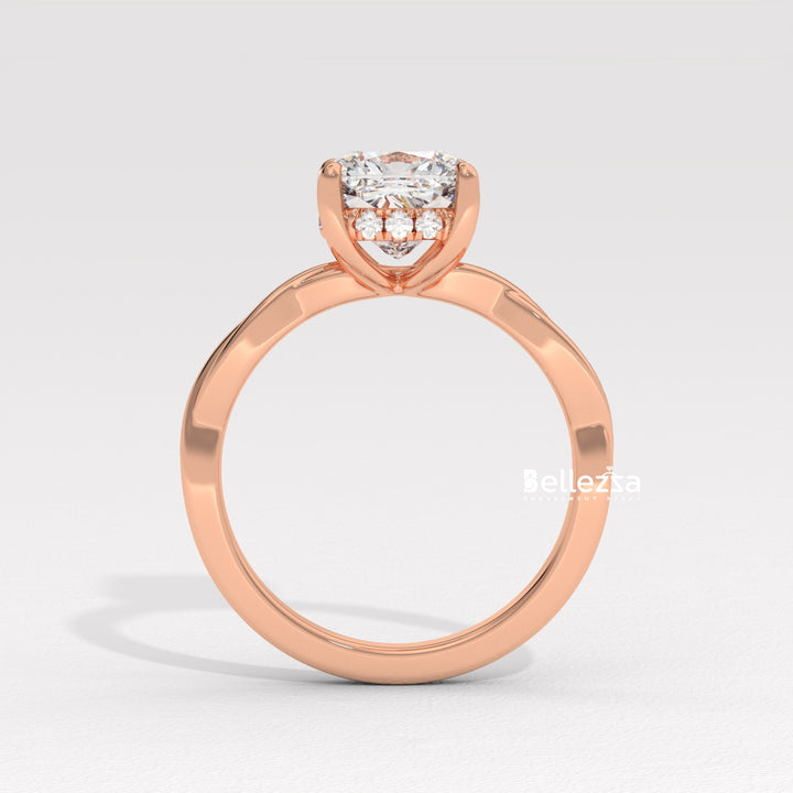1.50-2.50CT Cushion Cut CVD Diamond Twisted Engagement Ring