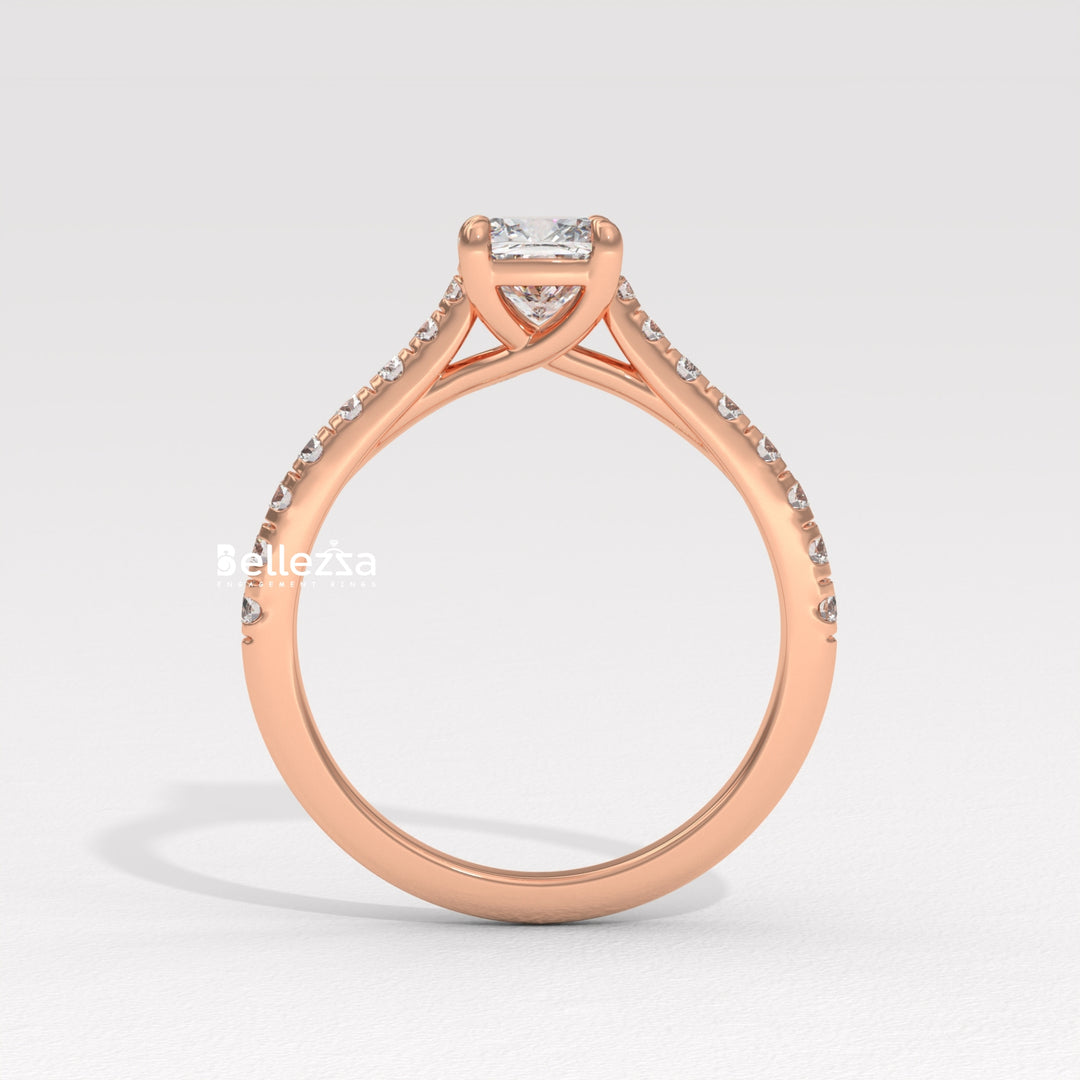 1.0-2.0CT Cushion Cut Pave Setting Lab Grown Engagement Ring