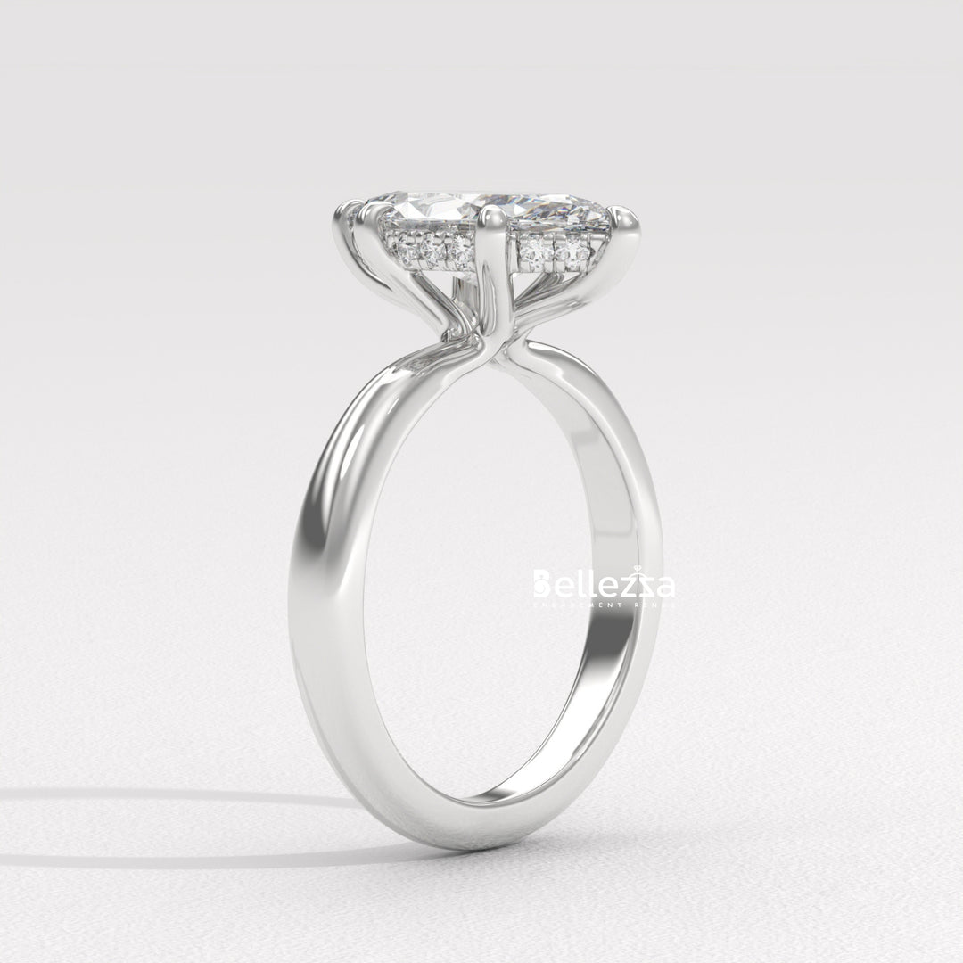 2.50-3.50CT Marquise Cut CVD Diamond Hidden Halo Engagement Ring