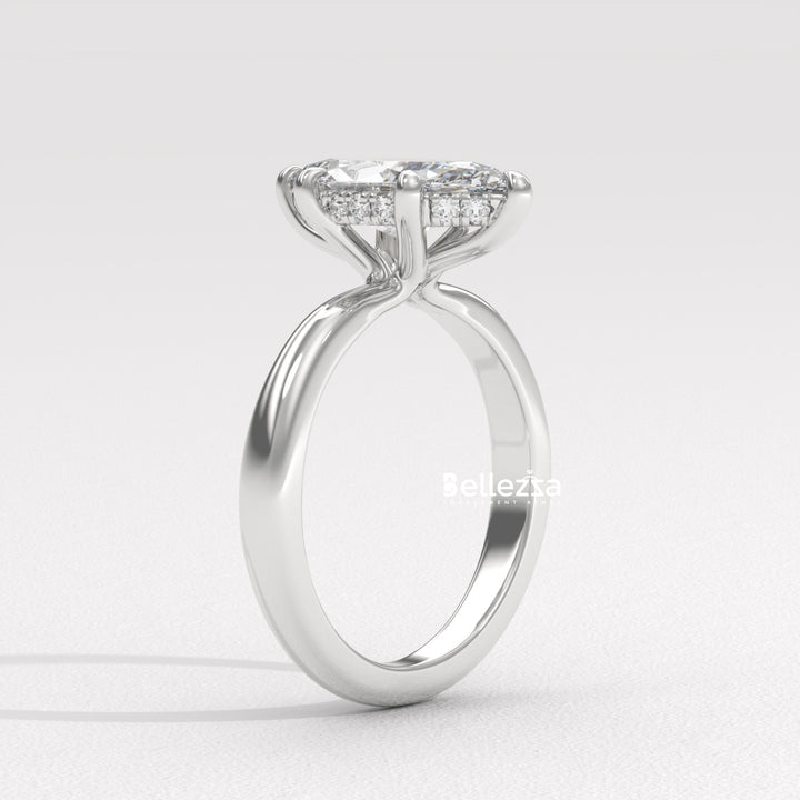 2.50-3.50CT Marquise Cut CVD Diamond Hidden Halo Engagement Ring