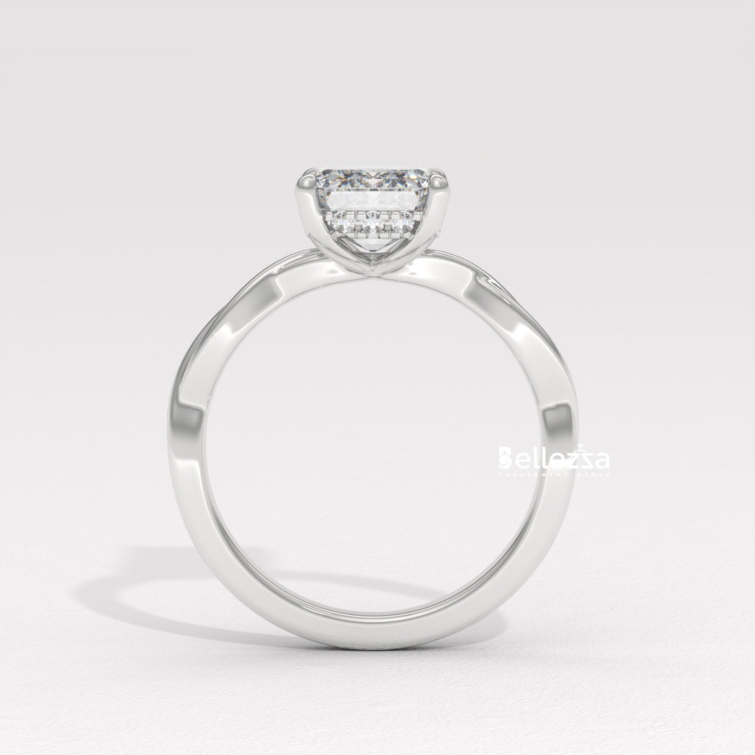2.0-3.0CT Emerald Cut Twisted Hidden Halo Lab Grown Engagement Ring