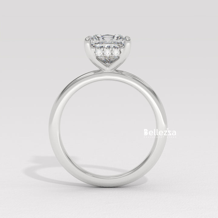 1.0-2.0CT Princess Cut CVD Diamond Hidden Halo Engagement Ring