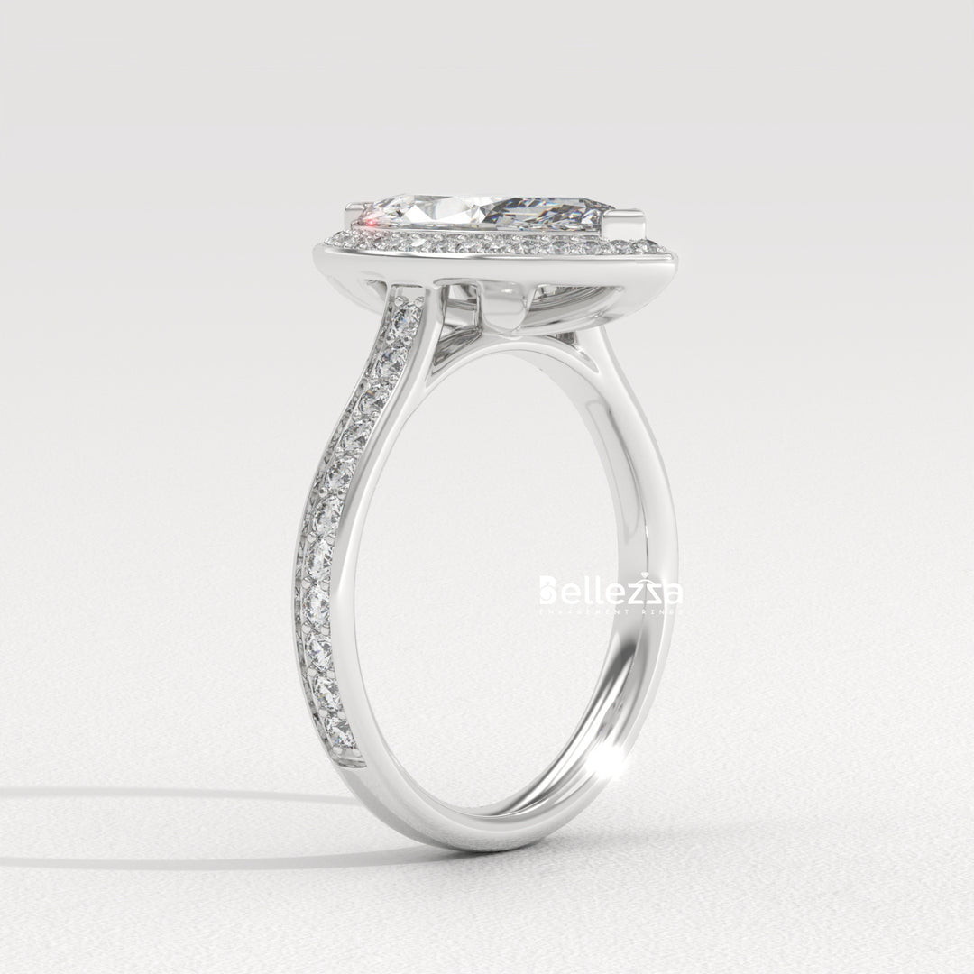 2.0-3.0CT Marquise Cut Halo Pave Setting Lab Grown Engagement Ring