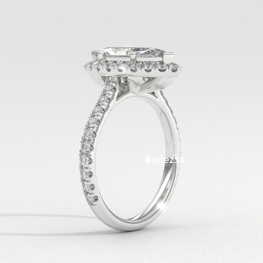 1.50-2.50CT Marquise Cut CVD Diamond Halo Pave Set Engagement Ring