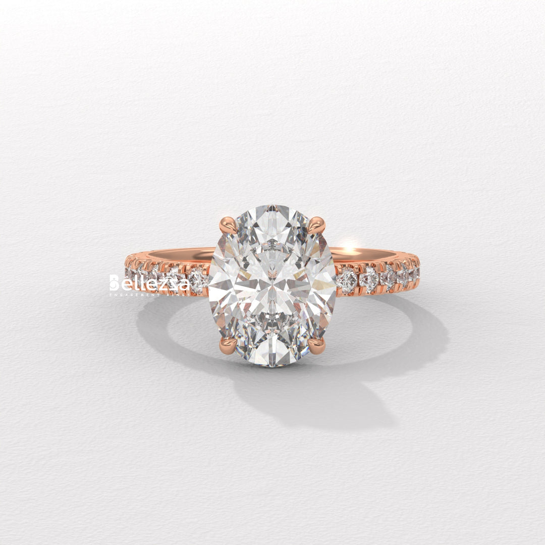 1.50-2.50CT Oval Diamond Pave Setting Hidden Halo Lab Grown Engagement Ring