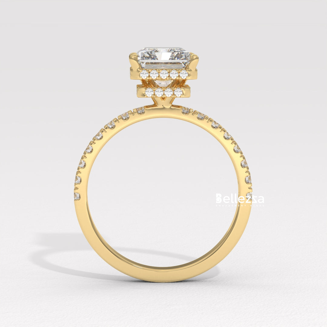 1.50-2.50CT Radiant Cut CVD Diamond Pave Setting Engagement Ring