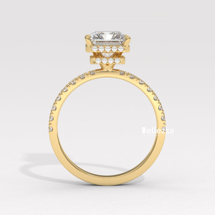 1.50-2.50CT Radiant Cut CVD Diamond Pave Setting Engagement Ring