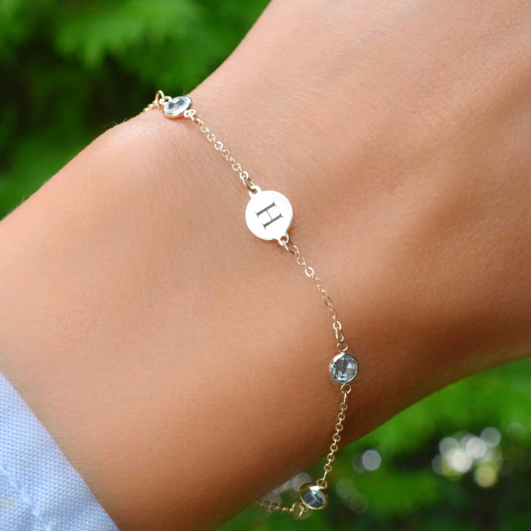 1.0TCW Round Cut Customized Moissanite March Birthstone Bracelet