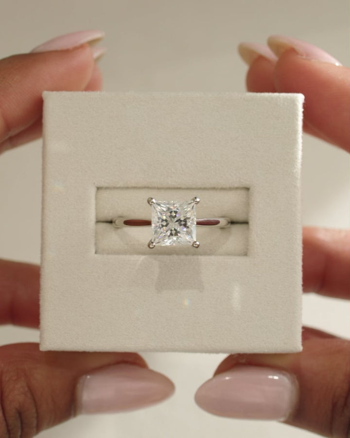 1.0 CT Princess Cut Hidden Halo Moissanite Engagement Ring