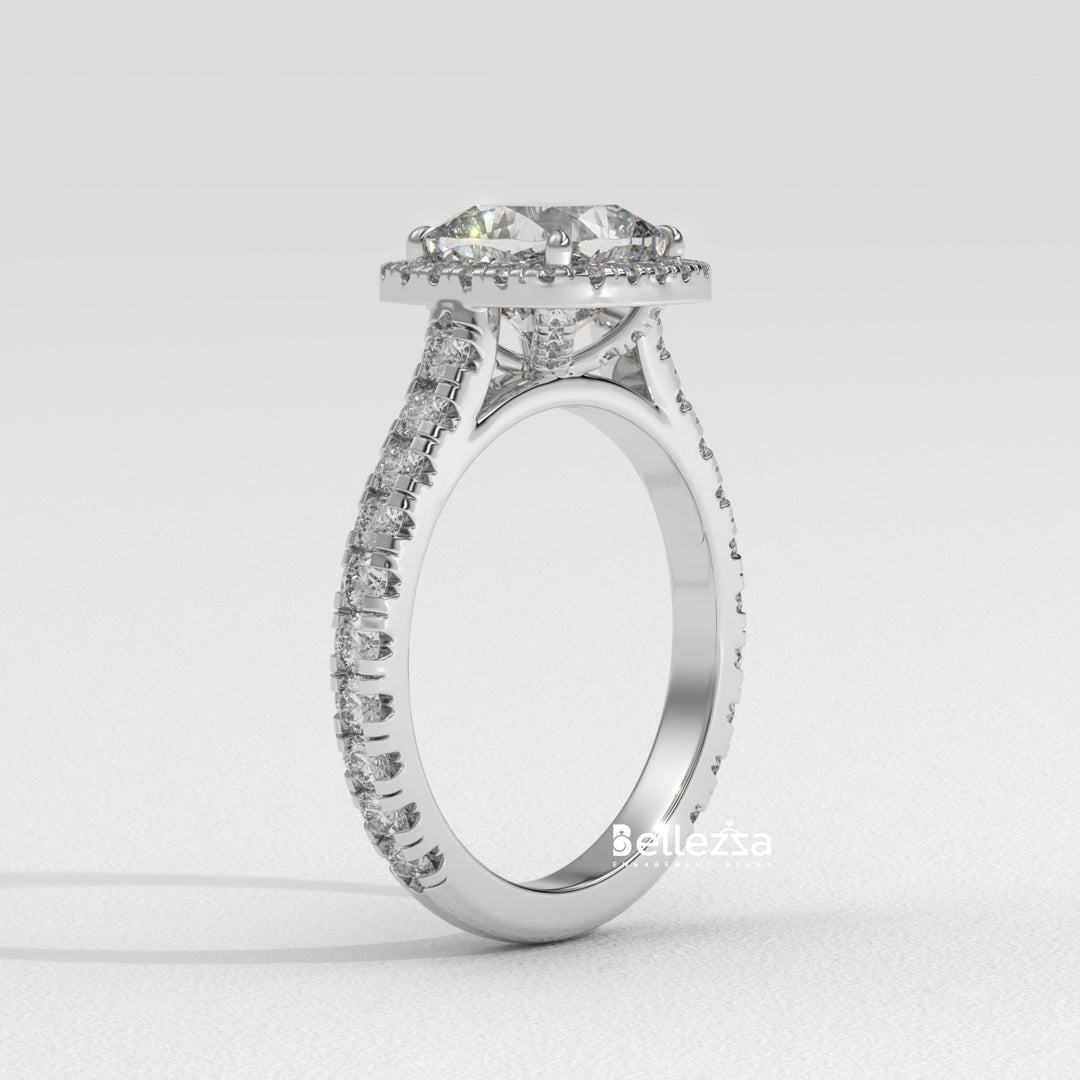 1.0-2.0CT Cushion Cut Halo Pave Setting CVD Diamond Engagement Ring