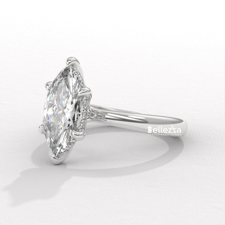 2.50-3.50CT Marquise Cut CVD Diamond Hidden Halo Engagement Ring