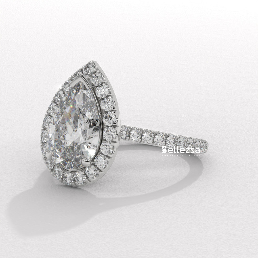 2.0-3.0CT Pear Cut Diamond Halo Pave Setting Lab Grown Engagement Ring