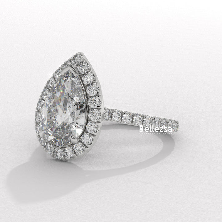 2.0-3.0CT Pear Cut Diamond Halo Pave Setting Lab Grown Engagement Ring