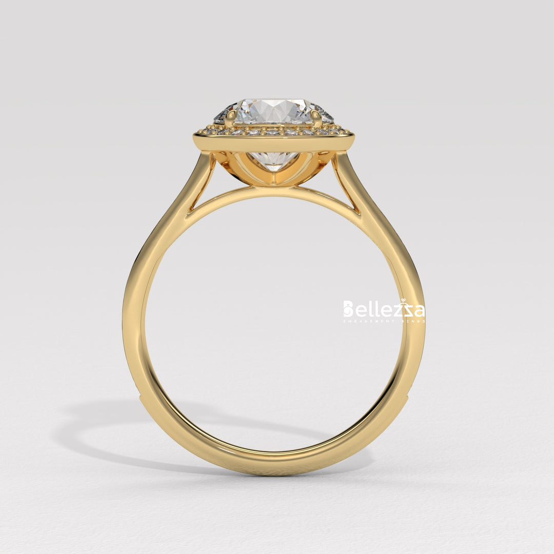 1.0-2.0CT Round Cut CVD Diamond Halo Pave Setting Engagement Ring