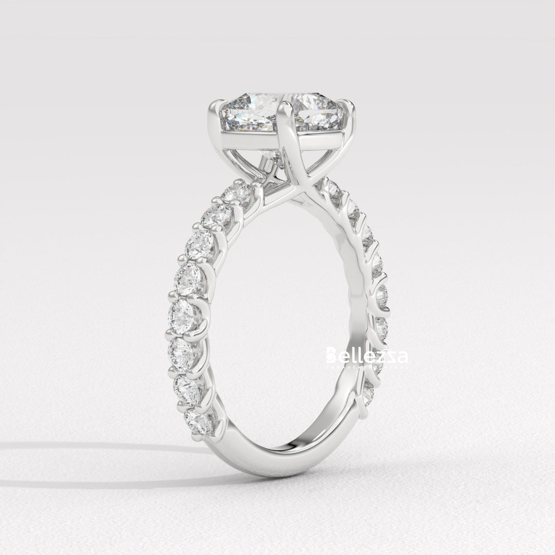 1.50-2.50CT Cushion Diamond Pave Setting Lab Grown Engagement Ring