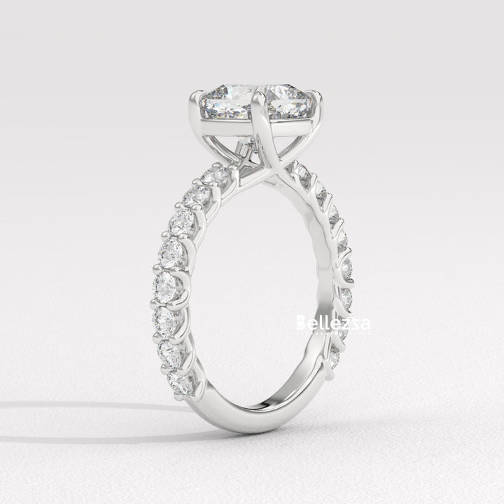 1.50-2.50CT Cushion Diamond Pave Setting Lab Grown Engagement Ring
