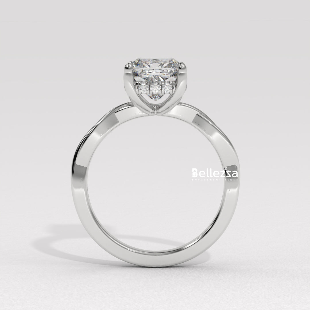 1.50-2.50CT Cushion Cut CVD Diamond Twisted Engagement Ring