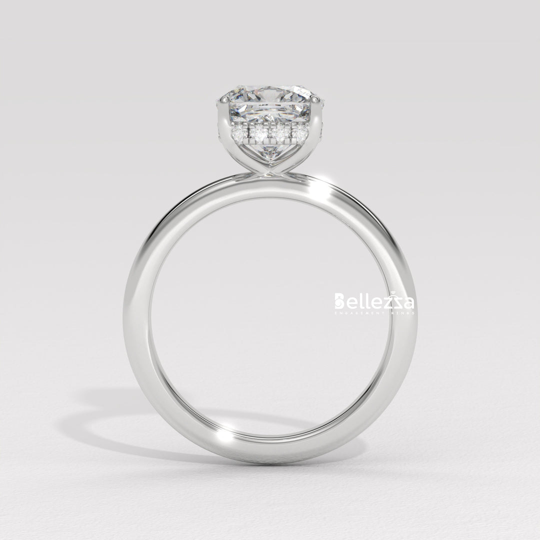 1.0-2.0CT Cushion Cut Lab Grown Diamond Hidden Halo Engagement Ring