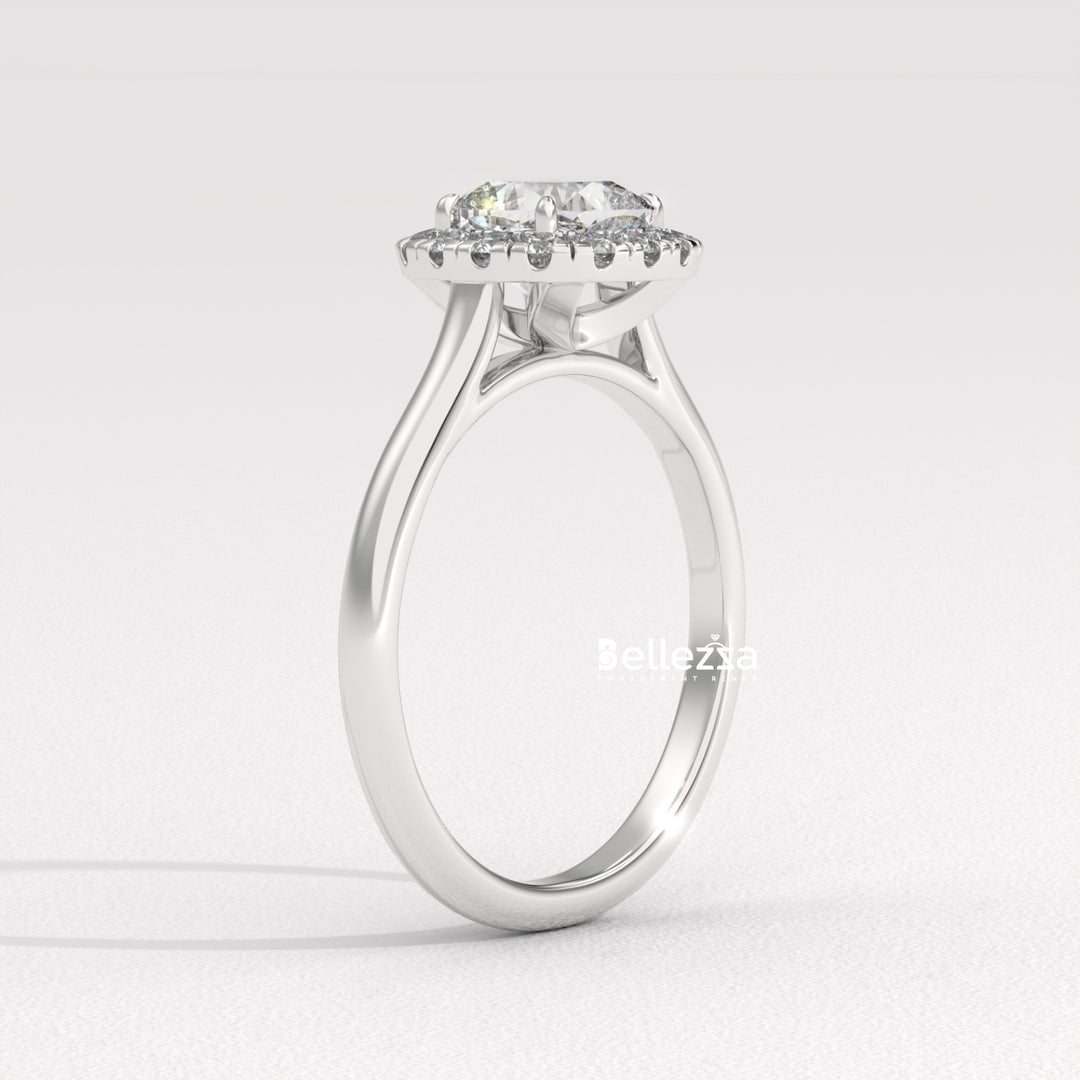 1.0-2.0CT Cushion Cut Lab Grown Diamond Halo Setting Engagement Ring