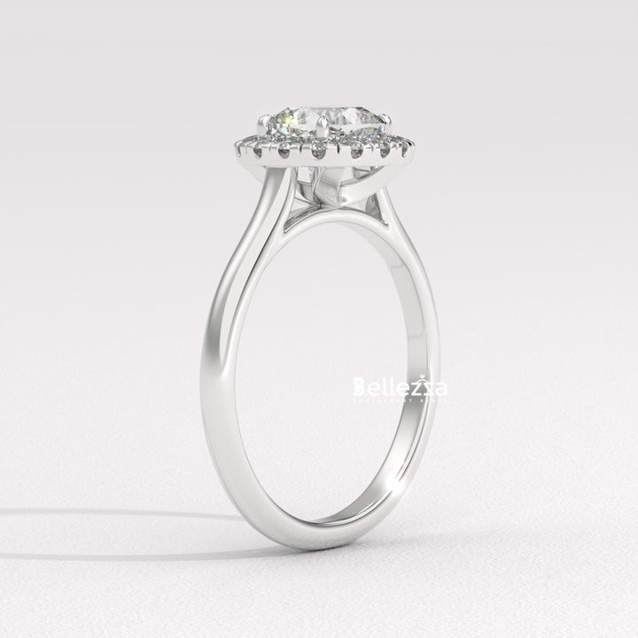 1.0-2.0CT Cushion Cut Lab Grown Diamond Halo Setting Engagement Ring