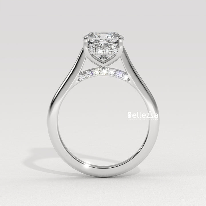 1.50-2.50CT Cushion Cut Diamond Hidden Halo Lab Grown Engagement Ring