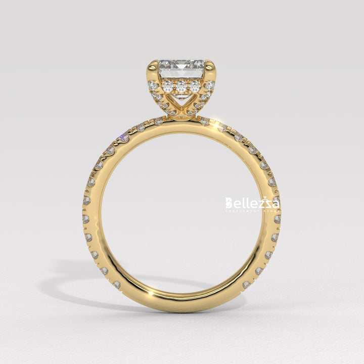 1.50-2.50CT Emerald Cut Lab Grown Diamond Pave Setting Engagement Ring