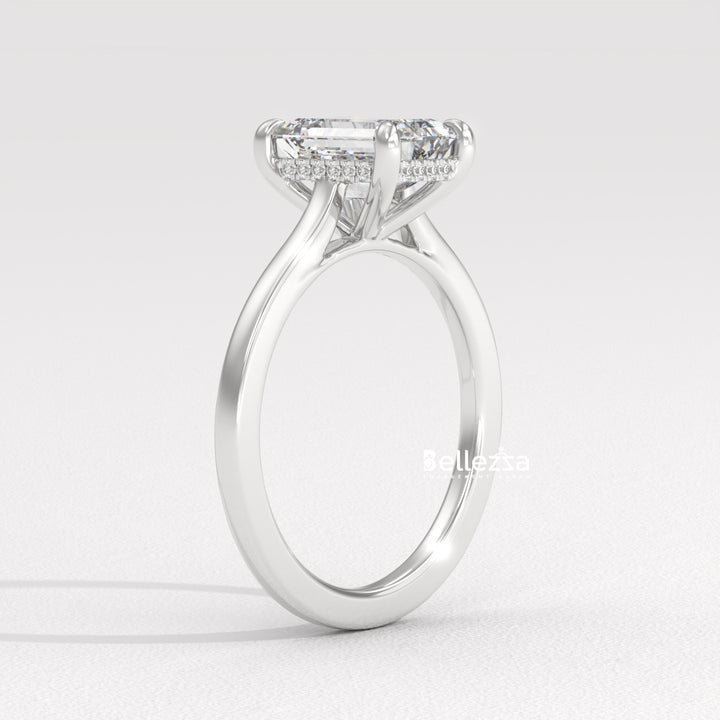 1.50-2.50CT Emerald Diamond Hidden Halo Lab Grown Engagement Ring