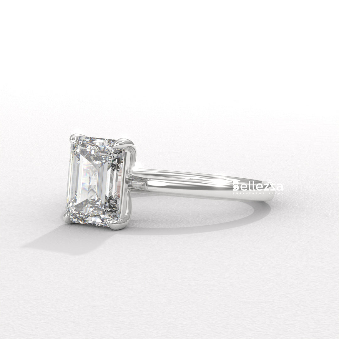 1.0-2.0CT Emerald Diamond Solitaire Setting Lab Grown Engagement Ring
