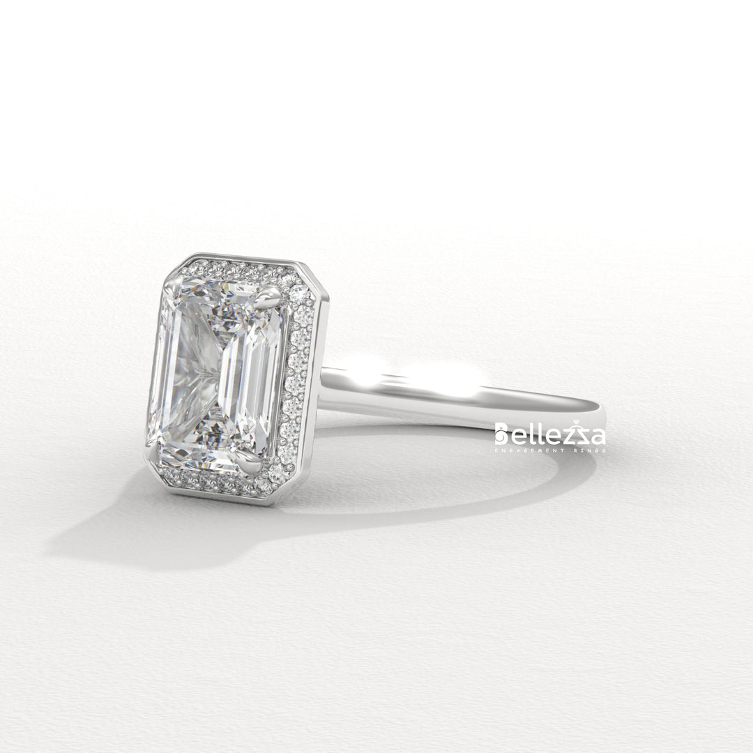 1.50-2.50CT Emerald Cut Lab Grown Diamond Halo Set Engagement Ring