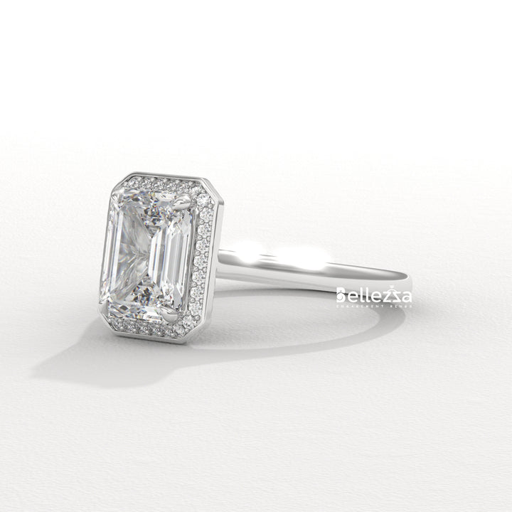 1.50-2.50CT Emerald Cut Lab Grown Diamond Halo Set Engagement Ring