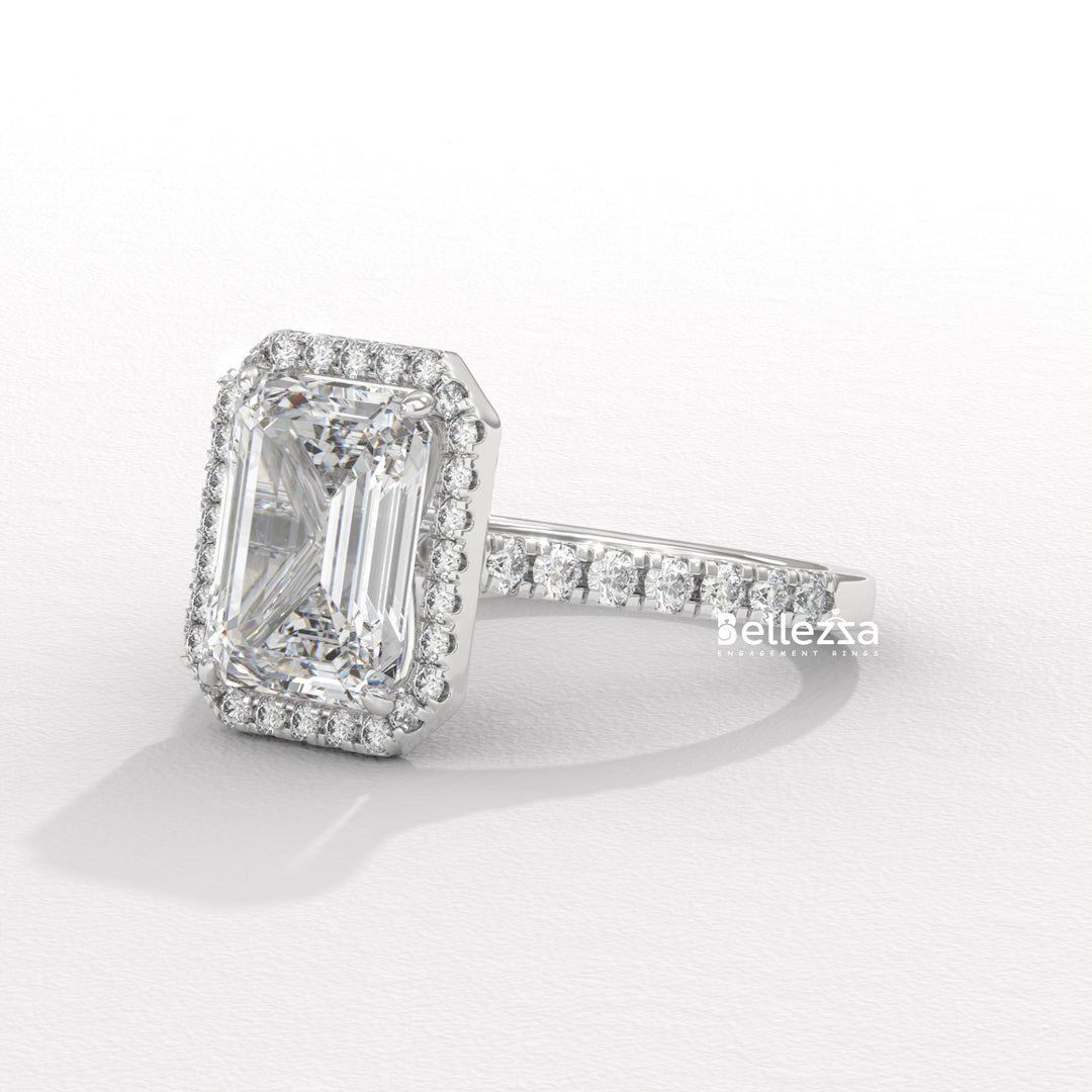 1.50-2.0CT Emerald Cut Halo Pave Setting CVD Diamond Engagement Ring