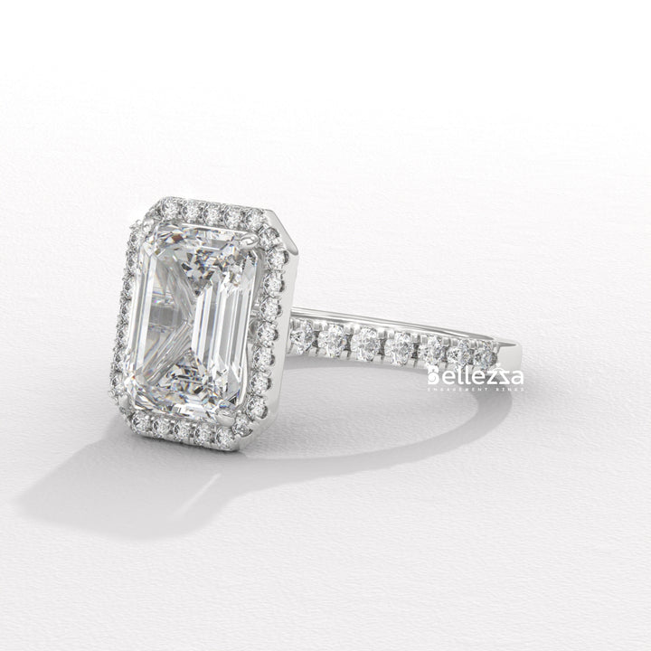 1.50-2.0CT Emerald Cut Halo Pave Setting CVD Diamond Engagement Ring