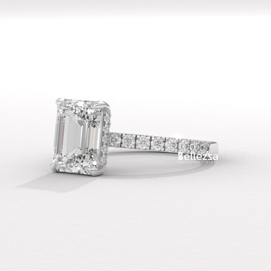 2.0-3.0CT Emerald Cut Pave Setting Lab Grown Engagement Ring