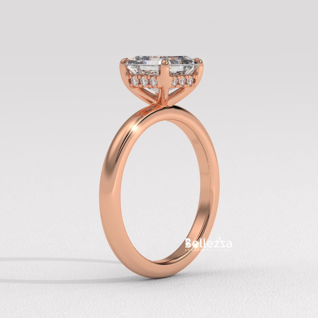 1.50-2.50CT Asscher Cut Diamond Hidden Halo Lab Grown Engagement Ring