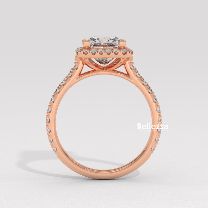 1.0-2.0CT Princess Cut Diamond Halo Pave Setting Lab Grown Engagement Ring