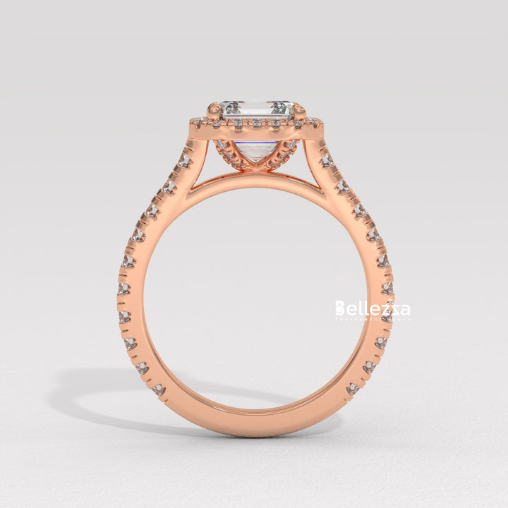 1.0-2.0CT Asscher Cut CVD Diamond Halo Setting Engagement Ring