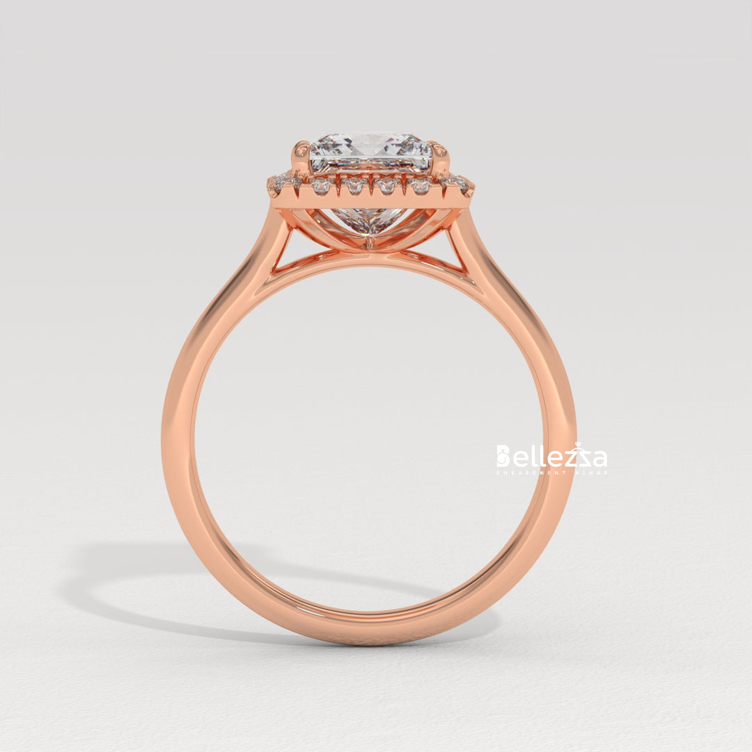 1.0-2.0CT Princess Cut Lab Grown Diamond Halo Set Engagement Ring